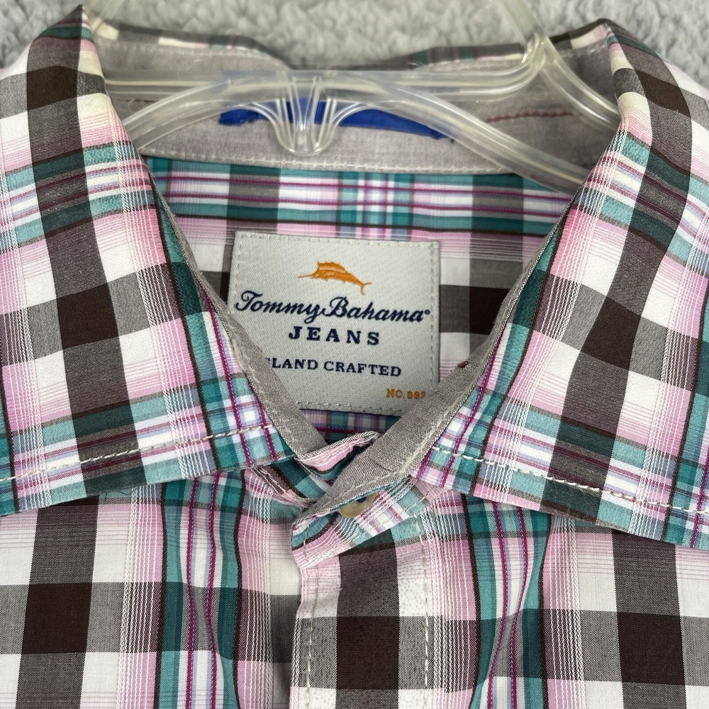 Tommy Bahama Jeans Shirt Mens Large Plaid Button Down Long Sleeve Island Crafted